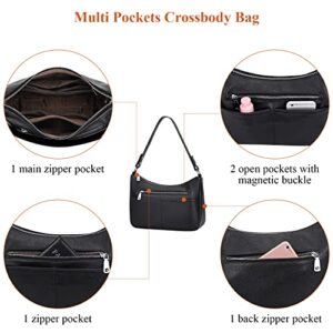 Over Earth Soft Leather Handbags for Women Crossbody Purses Multi Pockets Shoulder Bags Messenger Bag Medium(O120E UG Black)