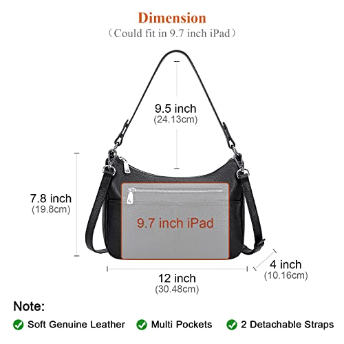 Over Earth Soft Leather Handbags for Women Crossbody Purses Multi Pockets Shoulder Bags Messenger Bag Medium(O120E UG Black)