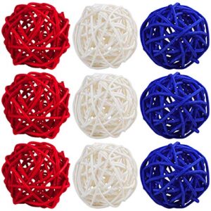stmk 9 pcs 3 inch wicker balls decorations, 4th of july rattan balls decorative for home decor diy vase bowl filler ornament baby room nursery décor wedding table decoration (red, white, blue)