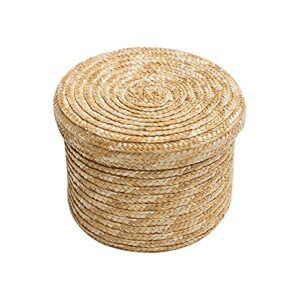 Zhuxin Woven Straw Storage Baskets with Lid, Rattan Snack Container Multipurpose Bins Laundry Toys Organizer Household, Round Medium Size, Diameter 18cm, Height 14cm