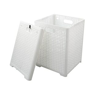sandmovie white folding laundry baskets, plastic collapsible laundry hampers, 2-pack