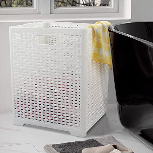 Sandmovie White Folding Laundry Baskets, Plastic Collapsible Laundry Hampers, 2-Pack