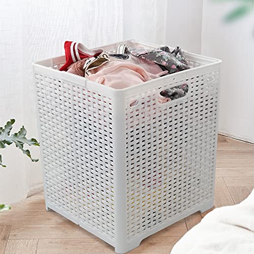 Sandmovie White Folding Laundry Baskets, Plastic Collapsible Laundry Hampers, 2-Pack