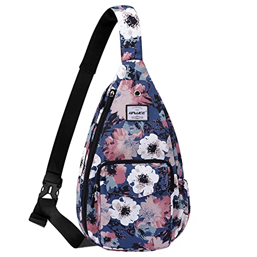 HAWEE Floral Sling Bag for Women Crossbody Backpack Water-repellent Fabric Lightweight Carrry Purse, Retro Camelllia