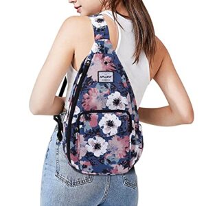 HAWEE Floral Sling Bag for Women Crossbody Backpack Water-repellent Fabric Lightweight Carrry Purse, Retro Camelllia