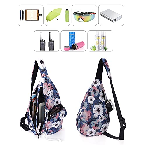 HAWEE Floral Sling Bag for Women Crossbody Backpack Water-repellent Fabric Lightweight Carrry Purse, Retro Camelllia