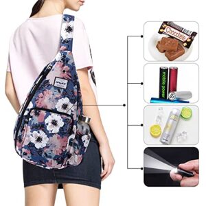 HAWEE Floral Sling Bag for Women Crossbody Backpack Water-repellent Fabric Lightweight Carrry Purse, Retro Camelllia