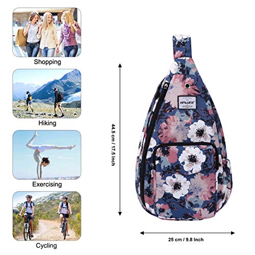 HAWEE Floral Sling Bag for Women Crossbody Backpack Water-repellent Fabric Lightweight Carrry Purse, Retro Camelllia