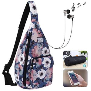 HAWEE Floral Sling Bag for Women Crossbody Backpack Water-repellent Fabric Lightweight Carrry Purse, Retro Camelllia