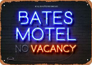 bates motel neon signs 8 x 12 inches – vintage metal tin sign for home bar pub garage decor gifts
