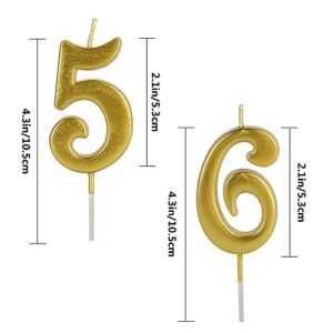 65th & 56th Number Birthday Candles for Cake Topper, Number 65 56 Glitter Premium Candle Party Anniversary Celebration Decoration for Kids Women or Men, Gold