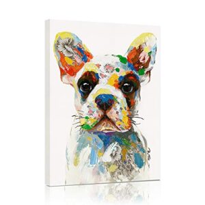 b blingbling french bulldog canvas wall art, modern cute colorful puppy poster dog art pictures wall decor for kids bedroom nursery decoration framed and ready to hang 12×16 inch