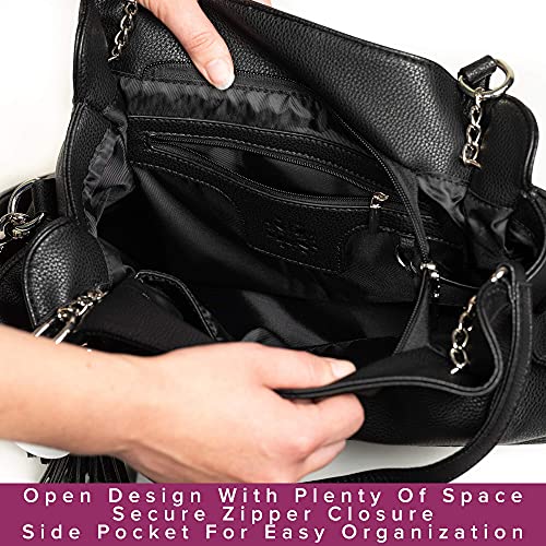 Tactica Defense Fashion Conceal Carry Purses for Women Crossbody - Leather Hobo Purse w/Optional Strap Bags w/Conceal Firearm Compartment, 2 Lockable Zippers by Tactica, Black