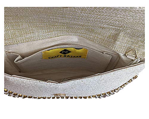 CRAFT BAZAAR Women Beaded Purse, Bridal Clutch with Beaded Wristlet, Wedding Clutch