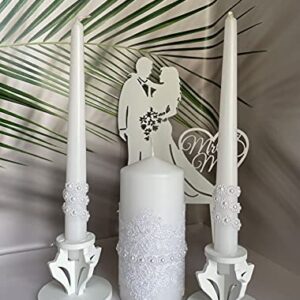 Magik Life Unity Candle Set for Wedding - Wedding Accessories for Reception and Ceremony - Candle Sets - 6 Inch Pillar and 2 10 Inch Tapers - Decorative Pillars White