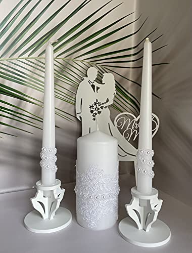 Magik Life Unity Candle Set for Wedding - Wedding Accessories for Reception and Ceremony - Candle Sets - 6 Inch Pillar and 2 10 Inch Tapers - Decorative Pillars White