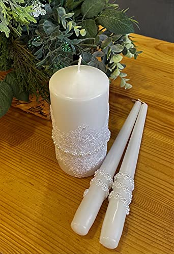 Magik Life Unity Candle Set for Wedding - Wedding Accessories for Reception and Ceremony - Candle Sets - 6 Inch Pillar and 2 10 Inch Tapers - Decorative Pillars White