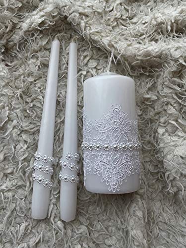 Magik Life Unity Candle Set for Wedding - Wedding Accessories for Reception and Ceremony - Candle Sets - 6 Inch Pillar and 2 10 Inch Tapers - Decorative Pillars White