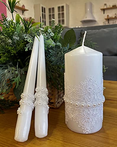 Magik Life Unity Candle Set for Wedding - Wedding Accessories for Reception and Ceremony - Candle Sets - 6 Inch Pillar and 2 10 Inch Tapers - Decorative Pillars White