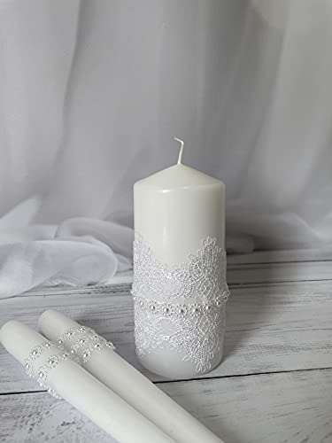 Magik Life Unity Candle Set for Wedding - Wedding Accessories for Reception and Ceremony - Candle Sets - 6 Inch Pillar and 2 10 Inch Tapers - Decorative Pillars White