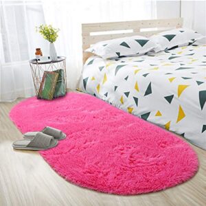 iseau oval fluffy rug carpets, modern plush shaggy area rug for kids bedroom extra comfy cute nursery rug bedside rug for boys girls room home decor mats, 2.6 x 5.3ft, hot pink