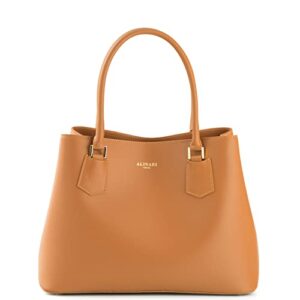 alinari firenze leather handbag for women – designer tote bag for ladies in elegant and casual style – made in italy (camel)