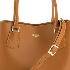 Alinari Firenze Leather Handbag for Women – Designer Tote Bag for Ladies in Elegant and Casual Style – Made in Italy (Camel)