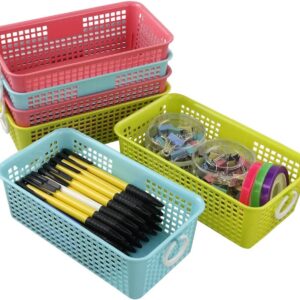 CadineUS Mini Plastic Storage Basket, Colored Desktop Storage Bins Set of 6