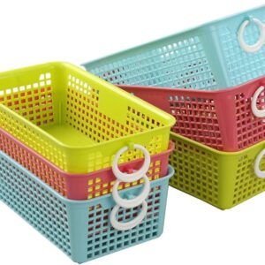 CadineUS Mini Plastic Storage Basket, Colored Desktop Storage Bins Set of 6