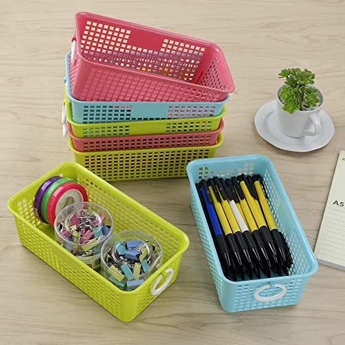 CadineUS Mini Plastic Storage Basket, Colored Desktop Storage Bins Set of 6