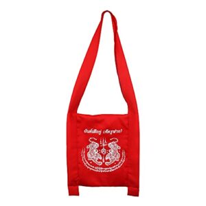 thai buddha amulet boho hippie tote limited crossbody bohemian good luck charms muay thai (white twin tiger – red)