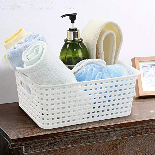 Ponpong Plastic Weave Shelf Basket, Plastic Rattan Storage Bins, 6 Packs
