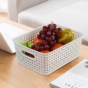 Ponpong Plastic Weave Shelf Basket, Plastic Rattan Storage Bins, 6 Packs