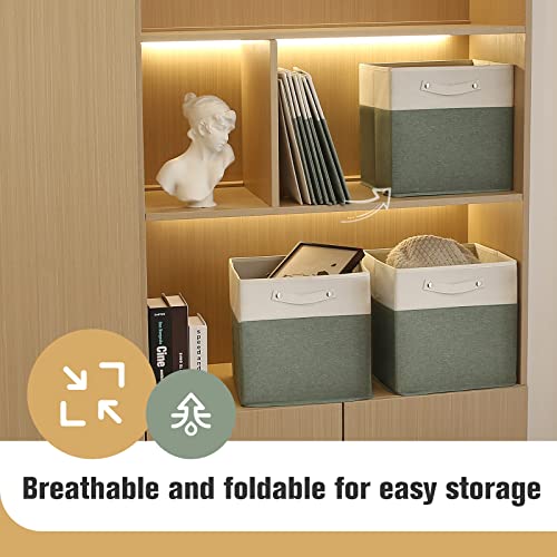 BNDSKLAI Foldable Cube Storage Bins 13x13x13 Inch [6-Pack],Collapsible Shelf Storage Baskets,Fabric Storage Basketss with Handles,Suitable for Shelf,Closet,Cabinet(White/Green)