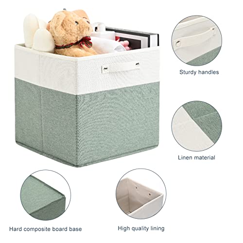 BNDSKLAI Foldable Cube Storage Bins 13x13x13 Inch [6-Pack],Collapsible Shelf Storage Baskets,Fabric Storage Basketss with Handles,Suitable for Shelf,Closet,Cabinet(White/Green)