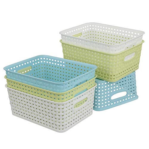 Ponpong Plastic Weave Storage Basket, Plastic Basket Organizer Storage, 6 Pack