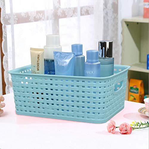 Ponpong Plastic Weave Storage Basket, Plastic Basket Organizer Storage, 6 Pack