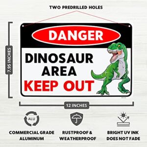 Venicor Dinosaur Sign - 8 x 12 Inches - Aluminum - Dinosaur Room Decor for Boys - Dinosaur Decor Boys Room - T Rex Dinosaur Bedroom Decor for Boys Kids Decorations Lover Gifts Wall Art Poster Stuff