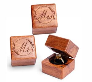 mr. and mrs. ring box – handmade wood ring box for wedding day ring boxes small engraved for engagement/proposal, rustic ring box, ring storage box engagement gift (wood ring box – flower 2 pcs)