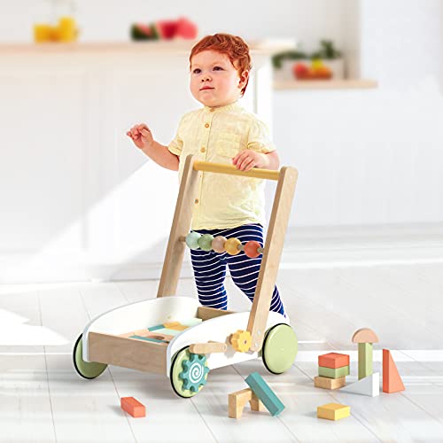 ROBUD Wooden Baby Walkers Push Toys for Babies Learning to Walk with Wheels Building Blocks Toddler Educational Toys for 10-24 Months