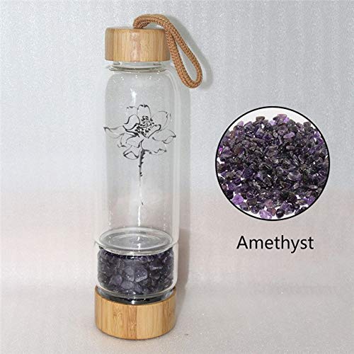 AITELEI Bamboo Wellness Crystal Elixir Infused Gem Water Bottle, Natural Gemstone Crystal Water Bottle Quartz Gravel Gemstone Healing Glass, Energy Elixir Water Bottle 400ML