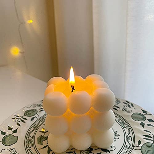 Hygge & Cwtch Bubble Candle | Handmade Soy Cube Candles Danish Pastel Room Decor Aesthetic Scented Aromatherapy Cute Shaped Decorations (Cream Vanilla, 2-Pack)