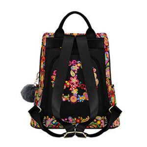 ALAZA Hippie Peace Sign Floral Backpack Purse for Women Anti Theft Fashion Back Pack Shoulder Bag