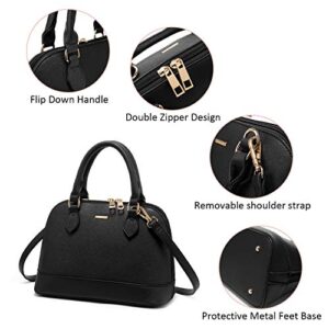 LOVEVOOK Black Purse for Women Small Crossbody Bags Classic Double Zip Top Handle Dome Satchel Bag