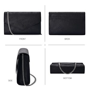 GM LIKKIE Clutch Purse for Women, Evening Envelope Clutch Bag, Crossbody Foldover PU Leather Shoulder Handbag (Black)