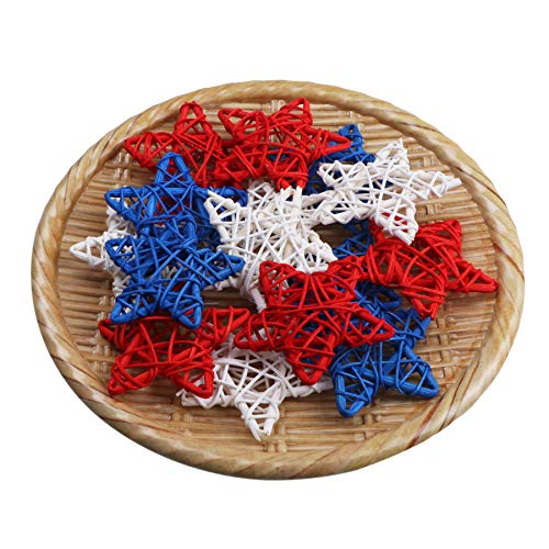 STMK 15 Pcs 4th of July Star Shaped Rattan Balls Decoration, 2.36 Inch Red White and Blue Star Shaped Wicker Balls for 4th of July Home Decor DIY Vase Bowl Filler Ornament Wedding Table Decoration