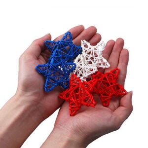 STMK 15 Pcs 4th of July Star Shaped Rattan Balls Decoration, 2.36 Inch Red White and Blue Star Shaped Wicker Balls for 4th of July Home Decor DIY Vase Bowl Filler Ornament Wedding Table Decoration