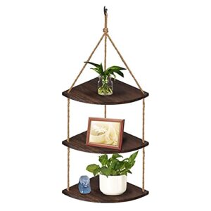 3 tier rope wall hanging floating shelves, rustic wall shelf, macrame wall hanging shelf – shelves for bedroom, floating shelves for wall , plant shelf indoor wall