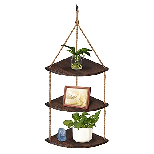 3 Tier Rope Wall Hanging Floating Shelves, Rustic Wall Shelf, Macrame Wall Hanging Shelf - Shelves for Bedroom, Floating Shelves for Wall , Plant Shelf Indoor Wall