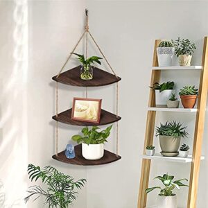 3 Tier Rope Wall Hanging Floating Shelves, Rustic Wall Shelf, Macrame Wall Hanging Shelf - Shelves for Bedroom, Floating Shelves for Wall , Plant Shelf Indoor Wall